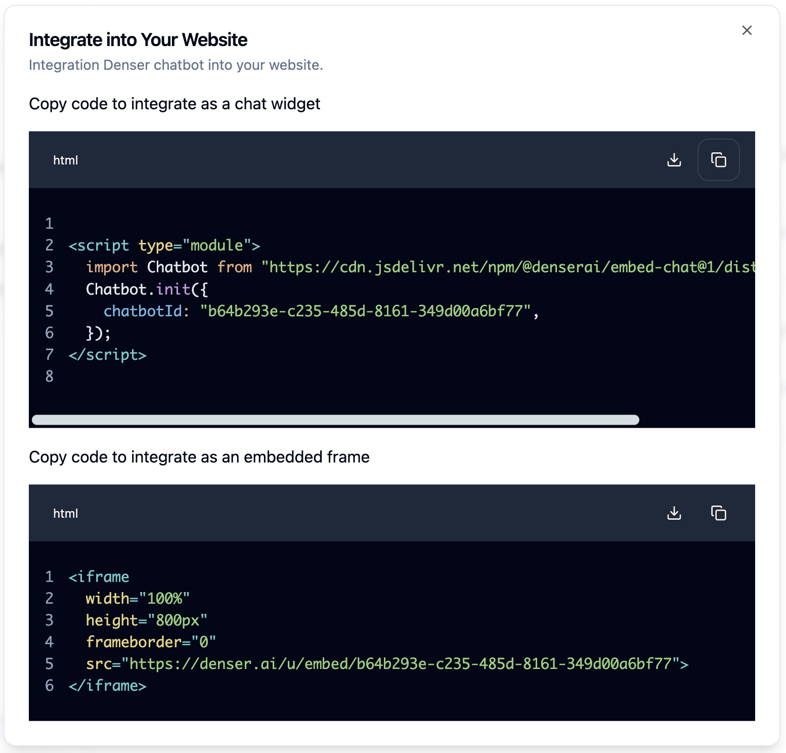 Site Integration Dialog