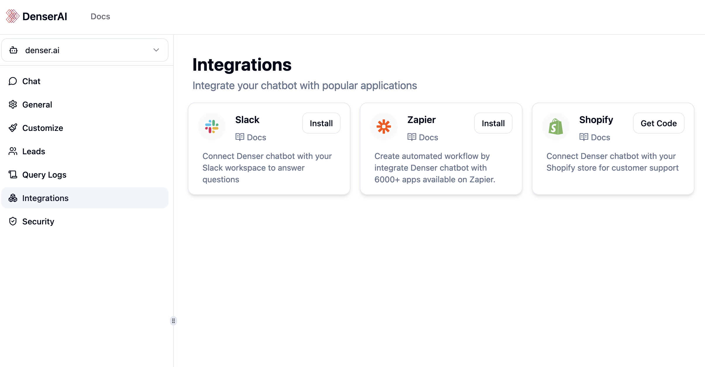 Select tile for Slack integration